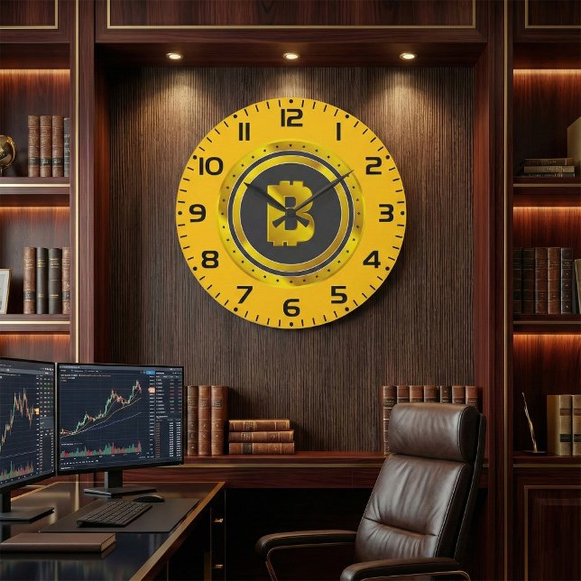Golden Bitcoin Symbol Digital Currency Stor Klocka (Skapare uppladdad)