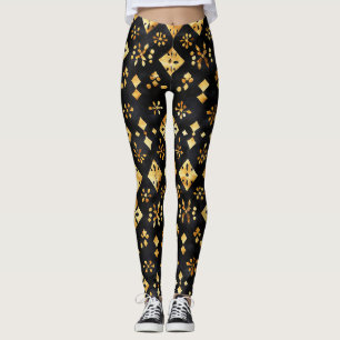 Golden Black Abstrakt Mönster Leggings