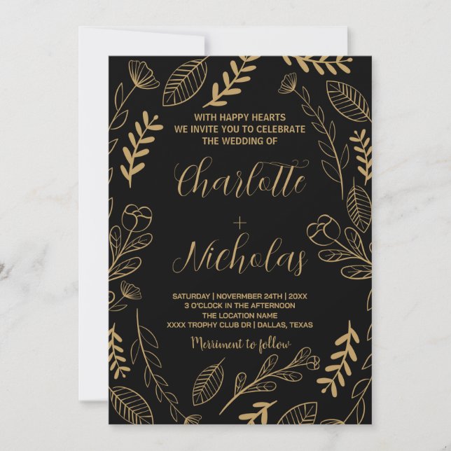 Golden Black Art Wedding-inbjudningar Inbjudningar (Framsida)