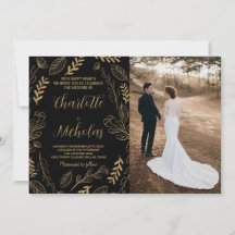Golden Black Art Wedding-inbjudningar med foton