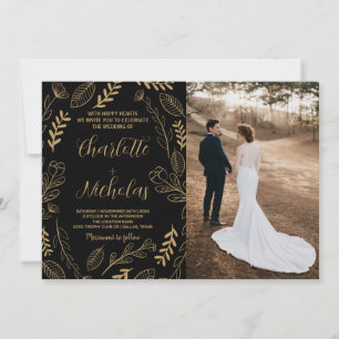 Golden Black Art Wedding-inbjudningar med foton Inbjudningar