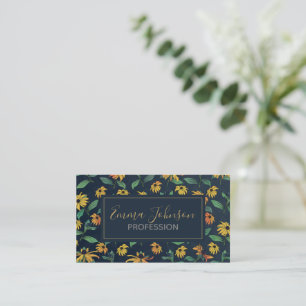 Golden Black Eyed Daisy Flowers Mörk blått desig Visitkort