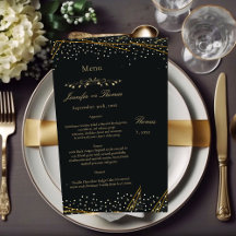 Golden Black Glitter Confetti Bröllop Menu