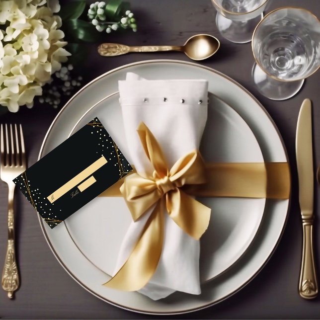 Golden Black Glitter Confetti Bröllop Placeringskort (Skapare uppladdad)