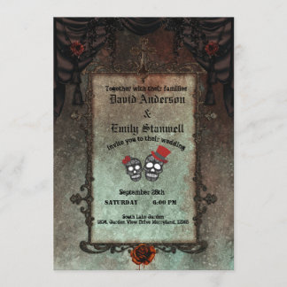 Golden Black Gothic Spegel Halloween Bröllop Inbjudningar
