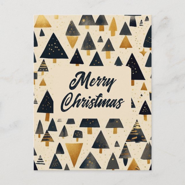 Golden Black Helgdag Träd God jul Hälsning Vykort (Framsida)