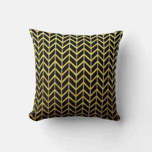 Golden Black Herringbone Mönster Unik Elegant Kudde