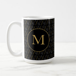 Golden Black Modern Monogram Kaffemugg
