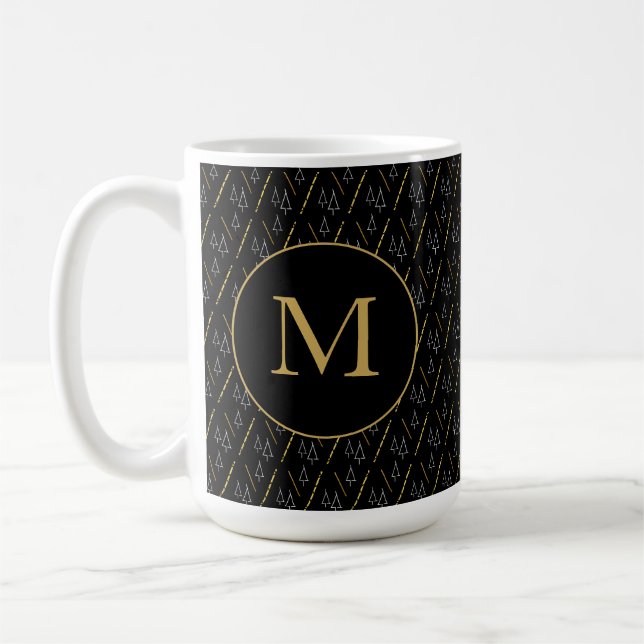 Golden Black Modern Monogram Kaffemugg (Vänster)