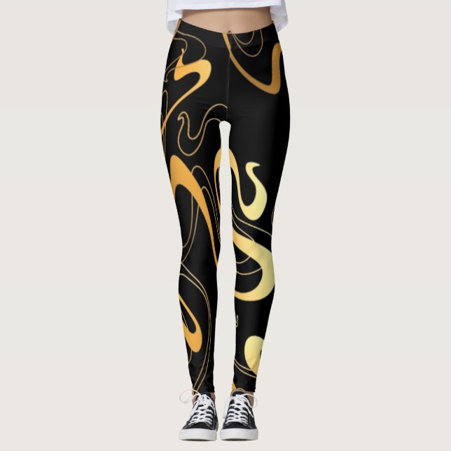 Golden Black Mönster Leggings (Framsida)