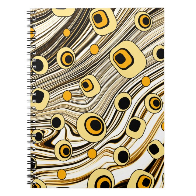 Golden Black och Gult Retro Stil Groovy Art Anteckningsbok (Framsidan)