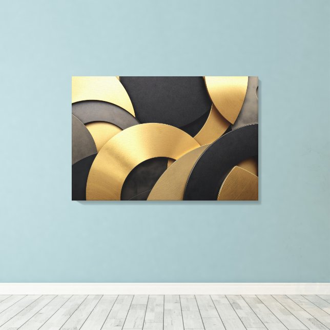 Golden & Black-överlappande geometrisk Abstrakt Canvastryck (Insitu (trägolv))