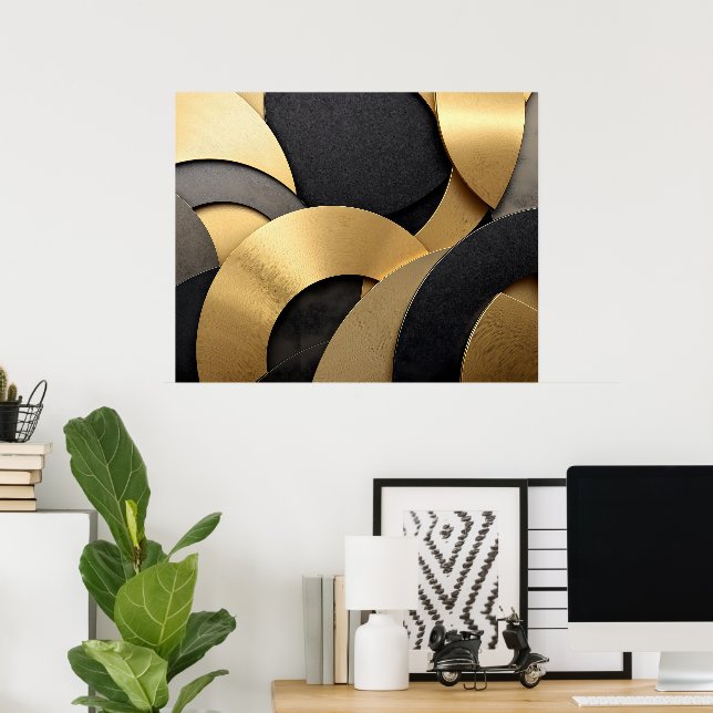Golden & Black-överlappande geometrisk Abstrakt Poster (Hemmakontoret)