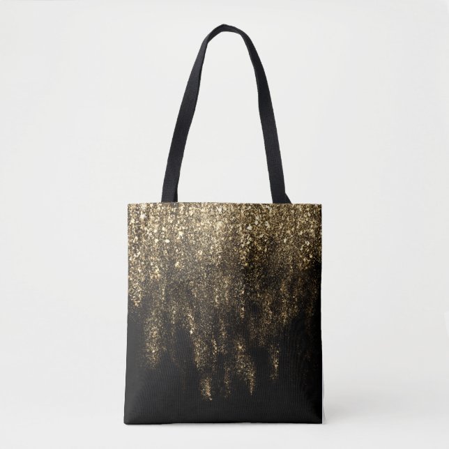 Golden Black Shiny Tote Tygkasse (Framsida)