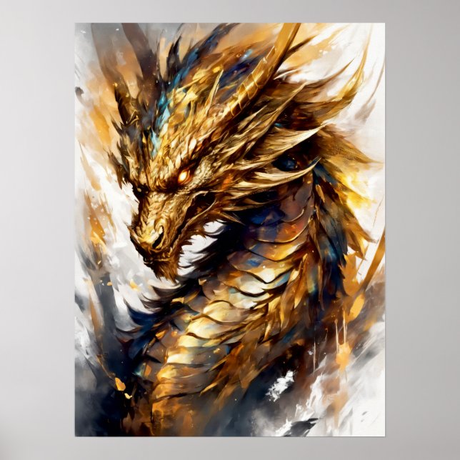 Golden Blaze: Abstrakt Dragon's Rage Poster (Framsidan)
