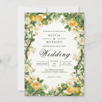 Golden Blommar Arch Blommigt Bröllop Inbjudningar
