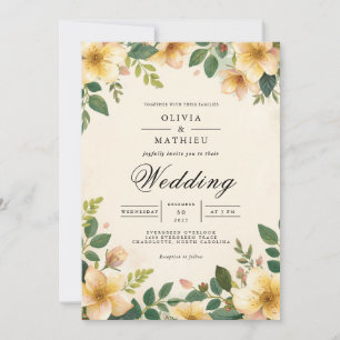 Golden Blommar Flourish Bröllop Inbjudningar