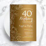 Golden Blommigt 40:e födelsedagen Party Inbjudningar<br><div class="desc">Golden Blommigt 40:e födelsedagsinbjudan. Minimalistisk modern design med botaniska konturaccenter för teckning och typsnitt för typgrafiska skript. Enkel inbjudan-kortsperfekt för trendig för en snyggt kvinna på dagen firande. Kan anpassas till vilken ålder som helst. Skrivna Zazzle-inbjudningar eller digital utskrivbar mall för omedelbar nedladdning.</div>