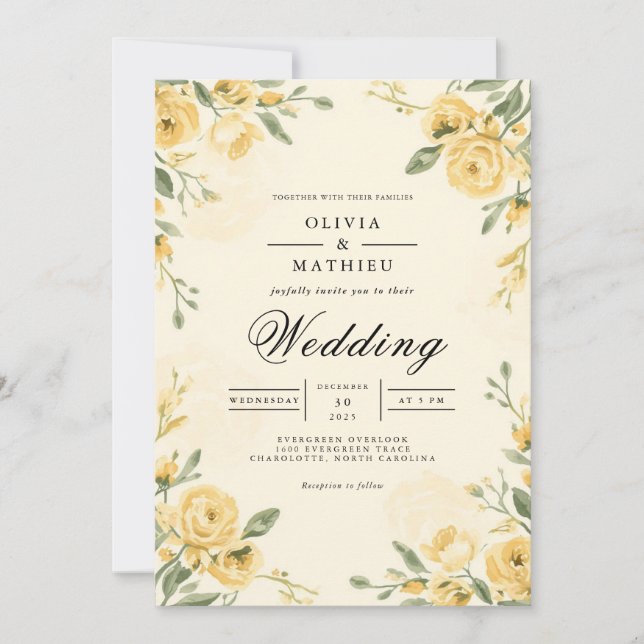 Golden Blommigt Archway Bröllop Inbjudningar (Framsida)
