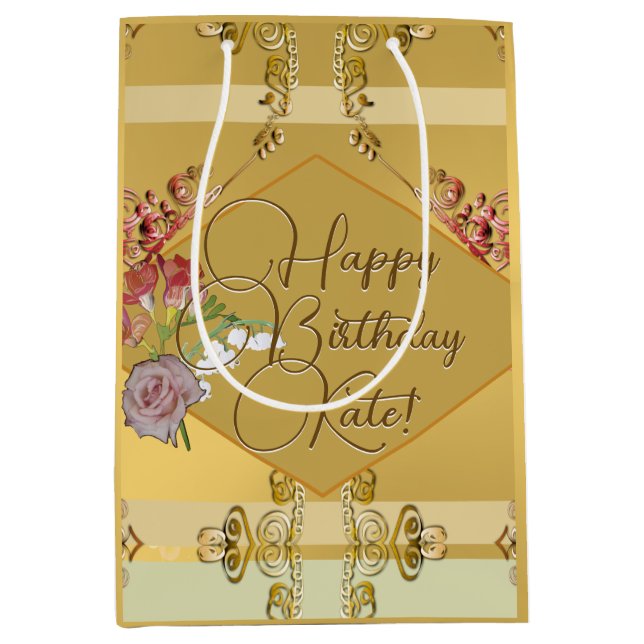 Golden Blommigt Birthday Gift Bag (Framsidan)