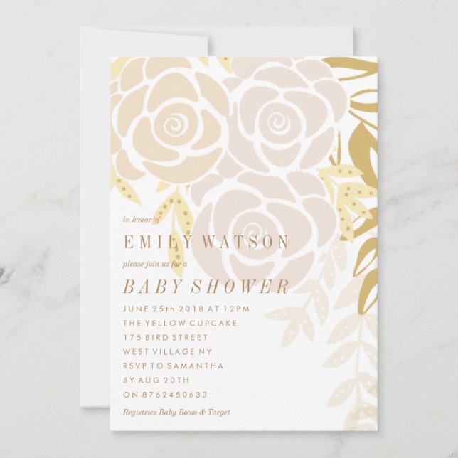 Golden Blommigt Bloom Baby Shower Inbjudningar (Framsida)