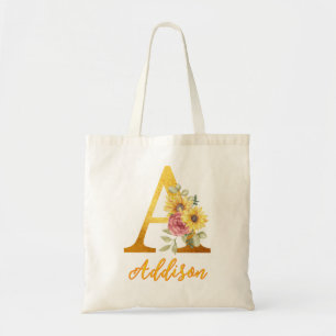 Golden Blommigt brev A Monogram bröllopsförmån Tygkasse