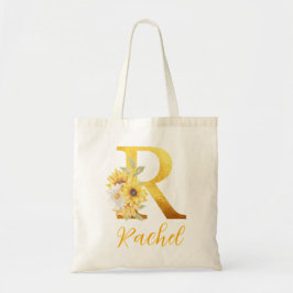 Golden Blommigt brev R Monogram Wedding Favor Tygkasse