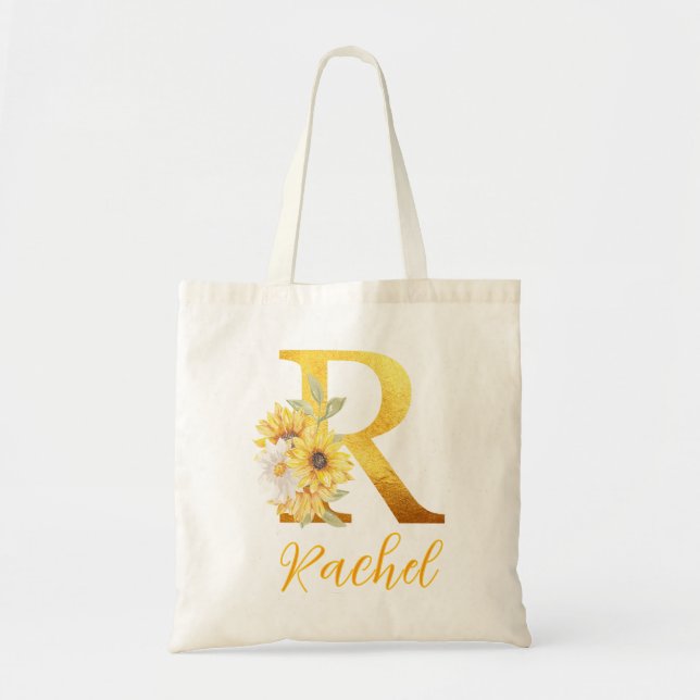 Golden Blommigt brev R Monogram Wedding Favor Tygkasse (Framsidan)