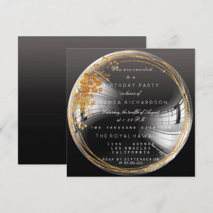 Golden Blommigt Bubble Birthday Black Ombre Inbjudningar