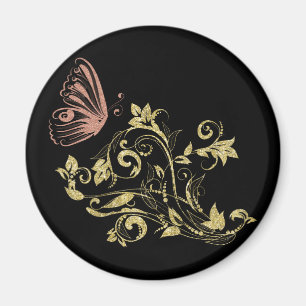 Golden blommigt butterfly magnet