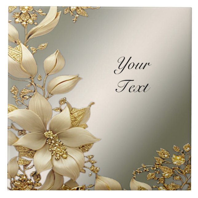 Golden Blommigt Ceramic Tile Kakelplatta (Framsidan)