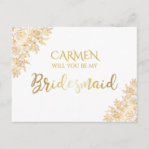 Golden Blommigt Decorative Bridesmaid Vykort