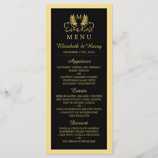 Golden Blommigt Emblem Bröllop Menu Meny (Framsida)