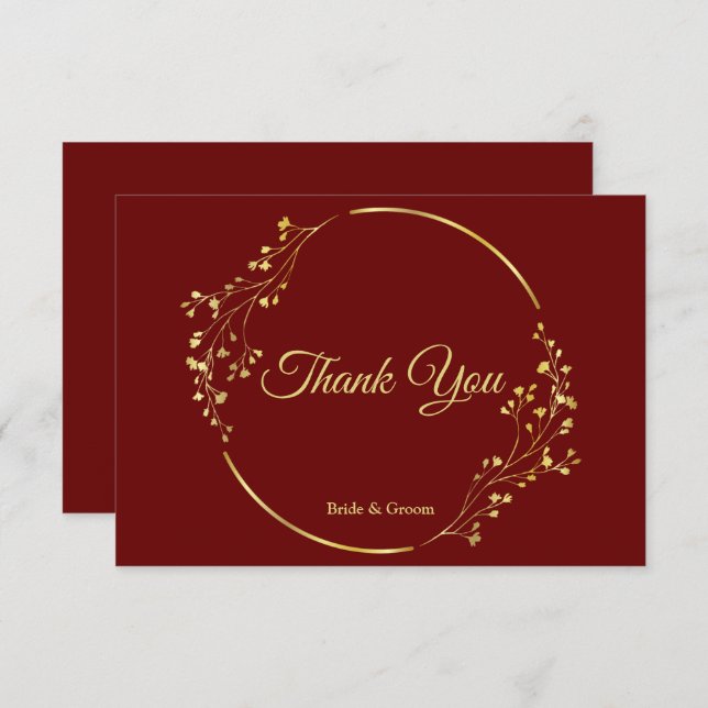 Golden Blommigt Geometric WAN Red Bröllop Tack Kort (Fram/baksida)