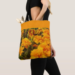 Golden Blommigt Marigold Flowers Tote Tygkasse