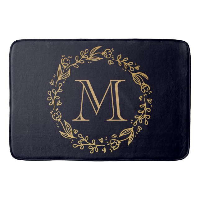 Golden Blommigt Monogram Badrumsmatta (Framsidan)