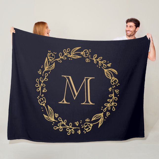 Golden Blommigt Monogram Fleecefilt (På plats)