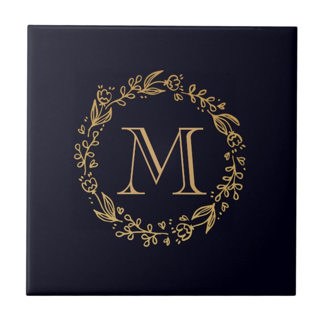 Golden Blommigt Monogram Kakelplatta (Framsidan)