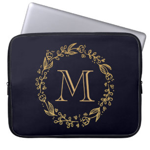 Golden Blommigt Monogram Laptop Fodral