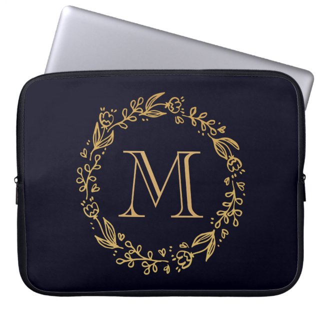 Golden Blommigt Monogram Laptop Fodral (Framsidan)