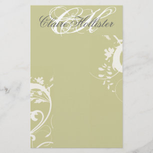 Golden Blommigt Monogrammed Swirls Feminine Brevpapper