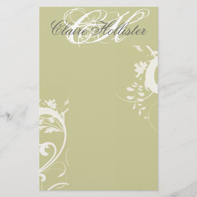 Golden Blommigt Monogrammed Swirls Feminine Brevpapper (Framsida)