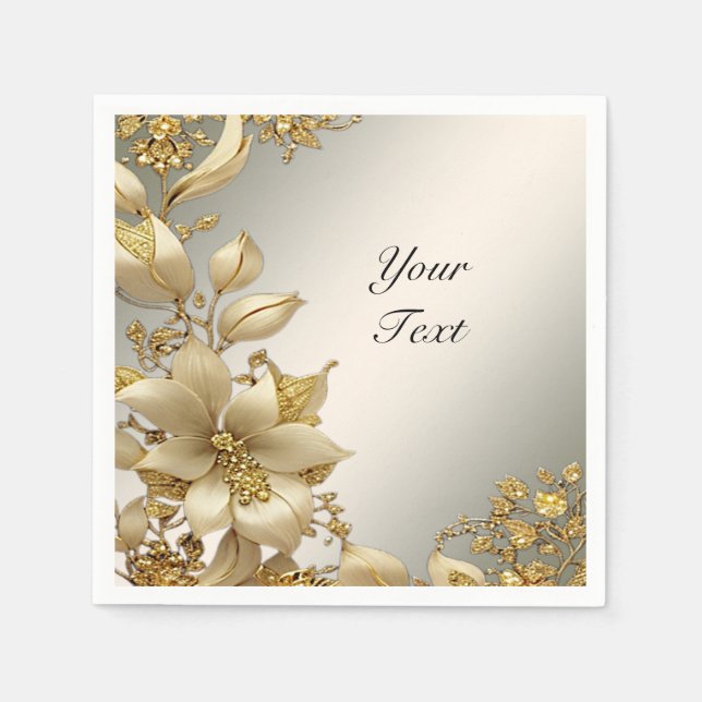 Golden Blommigt Napkins Pappersservett (Framsidan)