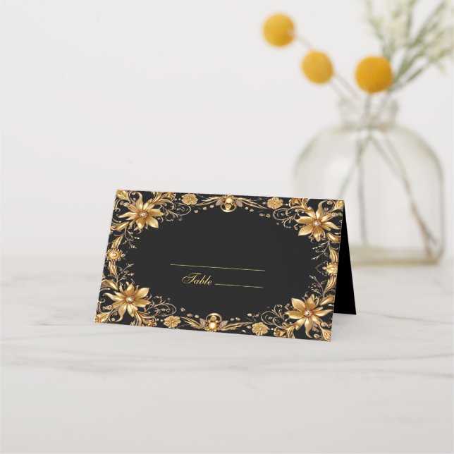 Golden Blommigt Place Card Placeringskort (Framsida)