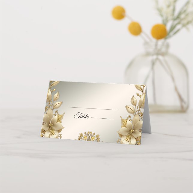 Golden Blommigt Place Card Placeringskort (Framsida)