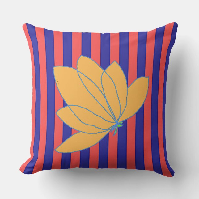 Golden Blommigt Red Blue Rand Kudde (Framsida)