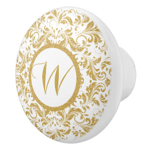 Golden Blommigt Snöre Glitter Struktur Knopp