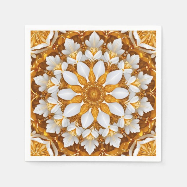 Golden Blommigt Snowflake Kaleidoscope Pappersservett (Framsidan)