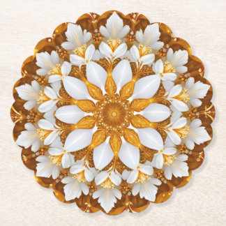 Golden Blommigt Snowflake Kaleidoscope Underlägg Papper
