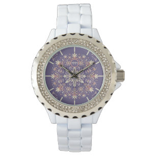 Golden Blommigt Snowflake Mandala Armbandsur